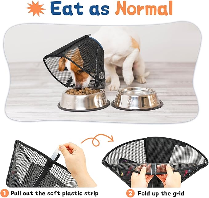 Dog Cone Collar to Stop Licking: Soft Mesh Recovery Collar After Surgery with Detachable Pad, Elizabeth Cone Alternative for Large Medium, Small Dogs, Normal Eating and Drinking (S,Black and Blue)