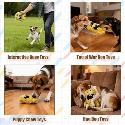 Squeaky Dog Toy, Plush Stuffed Dog Toy Keep Them Busy Tug of War Dog Chew Toy for Small Medium Large Dogs (Yellow)