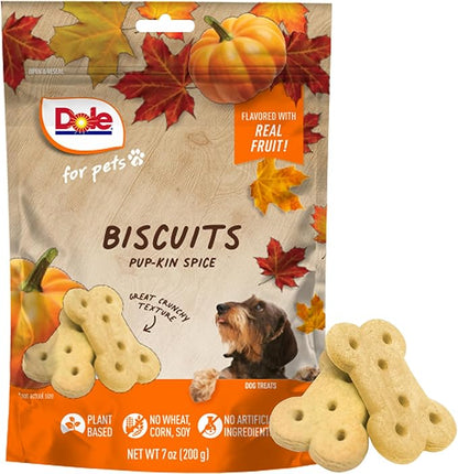 Dole for Pets Dog Biscuits Pup-kin Spice Pumpkin Fall Flavor, Real Vegetable Flavor Vegan Crunchy Treats, No Wheat Corn Soy or Artificial Additives, Bite Size Training Snacks for Dogs, 7 Oz