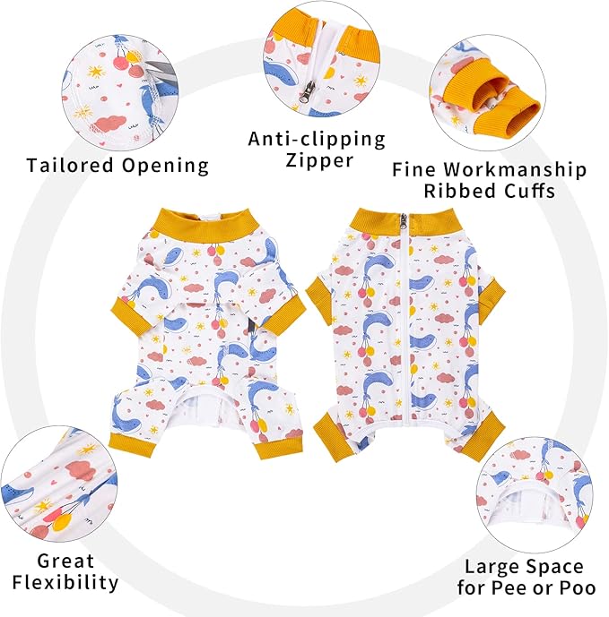 Dog Surgery Recovery Suit, Long Sleeve Onesie for Small Dogs, X-Large, Whales, Polycotton