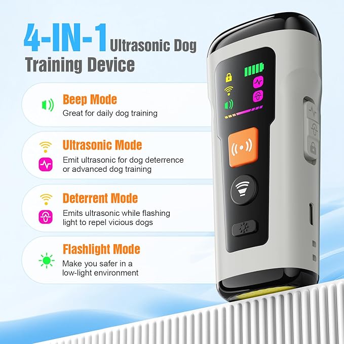 Dog Bark Deterrent Devices, 3X Anti Barking Device for Dogs Ultrasonic Dog Training, Up to 50FT Bark Control Barking Silencer, Correct Bad Behavior Indoor Outdoor Portable Dog Barking Stopper (Grey)