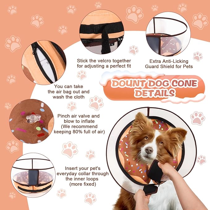 Inflatable Dog Cone Collar with Detachable Enhanced Anti-Licking Shield, Soft Neck Donut Collar for Dogs After Surgery, Adjustable Dog Cone Alternative for Large Medium Small Dogs & Cats