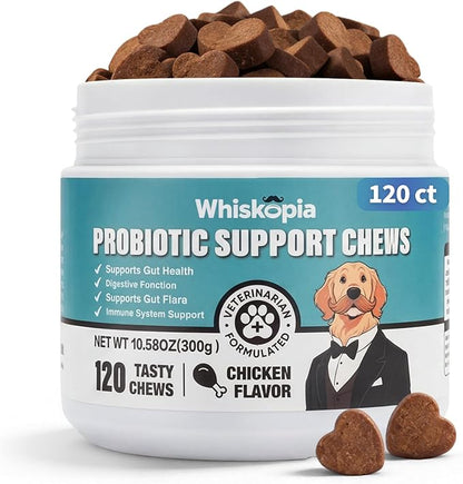 Probiotics for Dogs, Digestive Enzymes Promotes Gut Health, Dog Probiotics Chews for Bowel Support, Digestion Health, Immune Support, Reduce Diarrhea, Prebiotics Dog Probiotics - 120 Ct