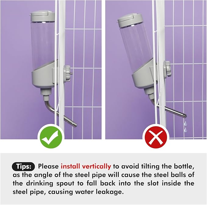 VANNON Top Fill Dog Water Dispenser for Cage, 23oz Auto Feeding Crate Water Bottle for Dogs, Cats & Rabbits, Pet Nozzle Diameter: 12mm, BPA Free, Grey