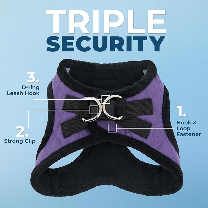 Best Pet Supplies - All Weather Plush, Reflective, No Pull Harness for Small, Medium Dogs, Cats - Secure with Hook & Loop Fastener, Buckle, Double D-Rings - Purple Faux Leather, XL