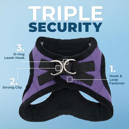 Best Pet Supplies - All Weather Plush, Reflective, No Pull Harness for Small, Medium Dogs, Cats - Secure with Hook & Loop Fastener, Buckle, Double D-Rings - Purple Faux Leather, M