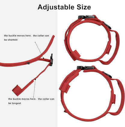 DAGANXI Tactical Dog Collar, Adjustable Military Training Nylon Dog Collar with Control Handle and Heavy Metal Buckle for Medium and Large Dogs, with Patches and Airtags Case (Red, XL)