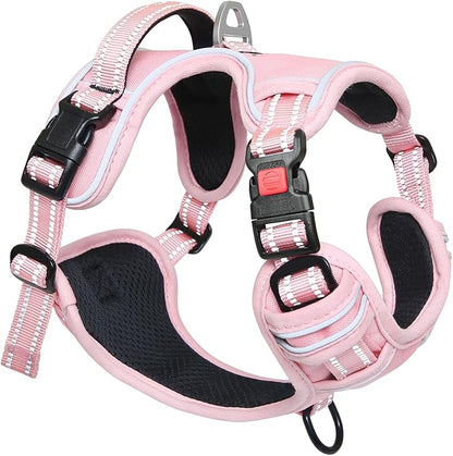 Timos Dog Harness Small Sized, No Pull Pet Harness with Neck Lockable Snap,No Choke Front Clip Dog Reflective Vest,Adjustable Metal Rings 3 Buckles,Easy Control Handle for Small Dogs Pink XS