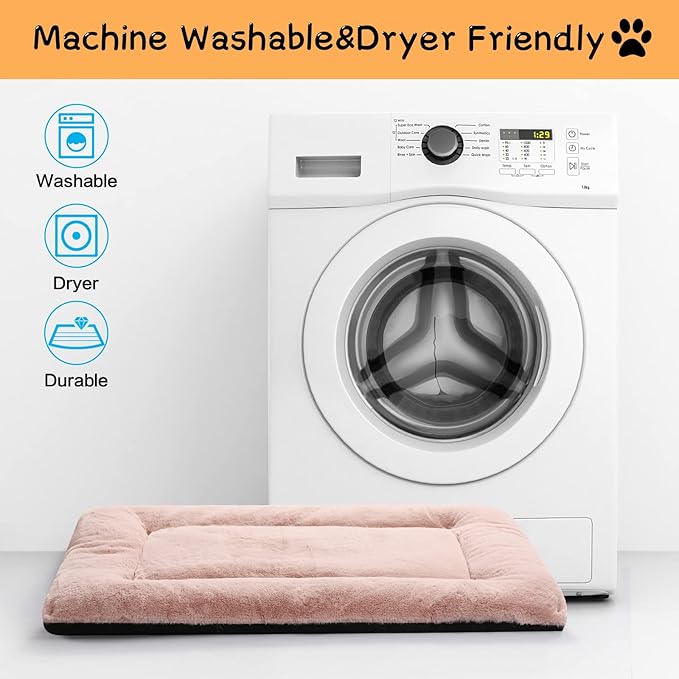 Dog Beds Crate Pad for Extra Large Dogs Ultra Soft Dog Crate Bed Washable & Anti-Slip Kennel Pad for Dogs Cozy Sleeping Mat,Pink 48inch