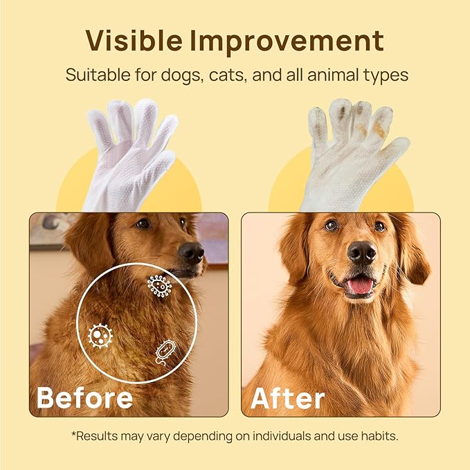 HICC PET Cleaning Deodorizing Glove Wipes for Dogs & Cats, Vet Recommended Hypoallergenic Hydrating & Nourish Fur Pet Grooming Glove Wipes, Pet Bathing Wipes for Horse Coat Care, 20pcs Rose Scent