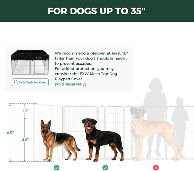 FXW Homeplus Unleashed Indoor Dog Playpen - Stress-Free and Safe Play, Heavy Duty 45 Inch 12 Panels Dog Pen for Large Dogs, White│Patented