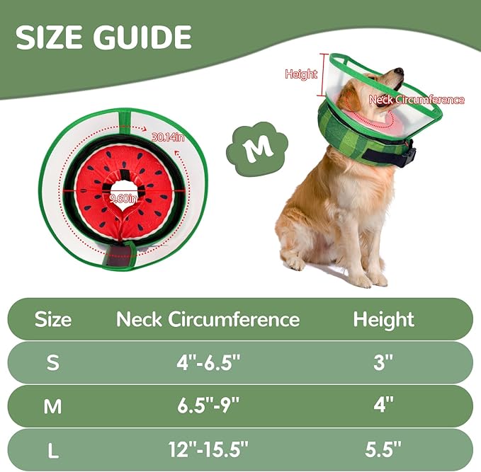 Inflatable Dog Cone Collar with Anti-Licking Clear Shield, Adjustable Elizabethan Collar, Soft Recovery Collar for Dogs, Dog Cones Alternatives for Large Medium Small Dogs & Cats