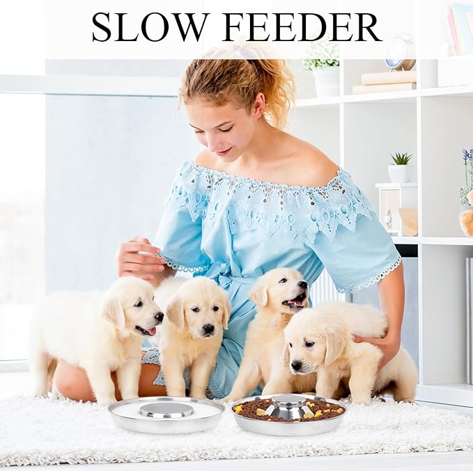 4 Pack Stainless Steel Puppy Bowls, Puppy Feeding Bowls for Litter, 10.2" Metal Dog Food and Water Bowl Set for Small Dogs Cats, Puppys Feeders for Multiple Puppies Kittens, Whelping Supplies