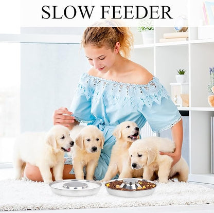 4 Pack Stainless Steel Puppy Bowls, Puppy Feeding Bowls for Litter, 10.2" Metal Dog Food and Water Bowl Set for Small Dogs Cats, Puppys Feeders for Multiple Puppies Kittens, Whelping Supplies