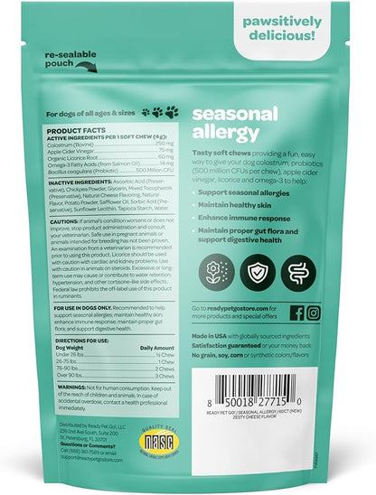 Dog Allergy Chews with Probiotics | Seasonal Allergy Chews for Dogs with Wild Alaskan Salmon Oil & Colostrum | Environmental Dog Allergy Support | NASC Certified & Made in The USA | 60 Chews
