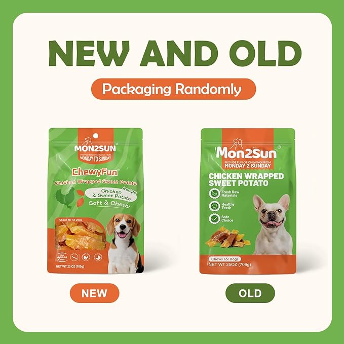 MON2SUN Chicken Wrapped Sweet Potato Dog Treats for All Breeds, Rawhide-Free Soft Chews for Training, No Artificial Colors, 25 oz