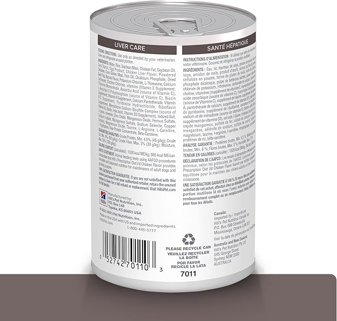 Hill's Prescription Diet l/d Liver Care Wet Dog Food, Chicken, 13 oz. Cans, 12-Pack