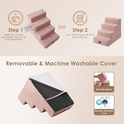 EHEYCIGA Dog Stairs for Small Dogs 13.5" H, 3-Step Dog Steps for Couch Sofa and Chair, Pet Steps for Medium Cats, Non-Slip Balanced Pet Ramp Indoor, Pink