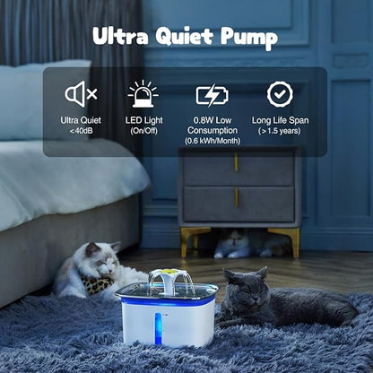 Veken Innovation Award Winner 95oz/2.8L Cat Water Fountain with Stainless Steel Lid, Automatic Pet Fountain Dog Water Dispenser with Replacement Filters for Cats, Dogs (Silver, Stainless Steel)
