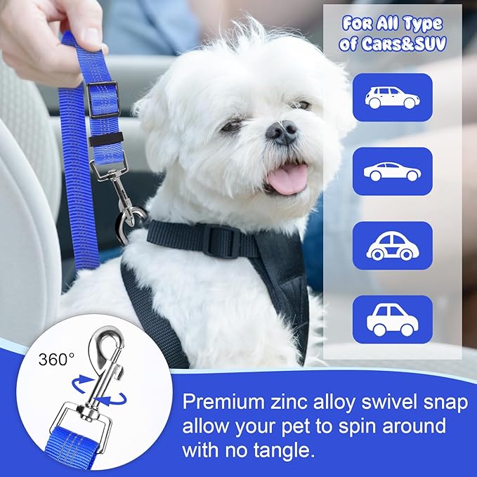 BWOGUE Pet Dog Cat Seat Belts, Car Headrest Restraint Adjustable Safety Leads Vehicle Seatbelt Harness (1 Pack, Dark Blue, Elastic)