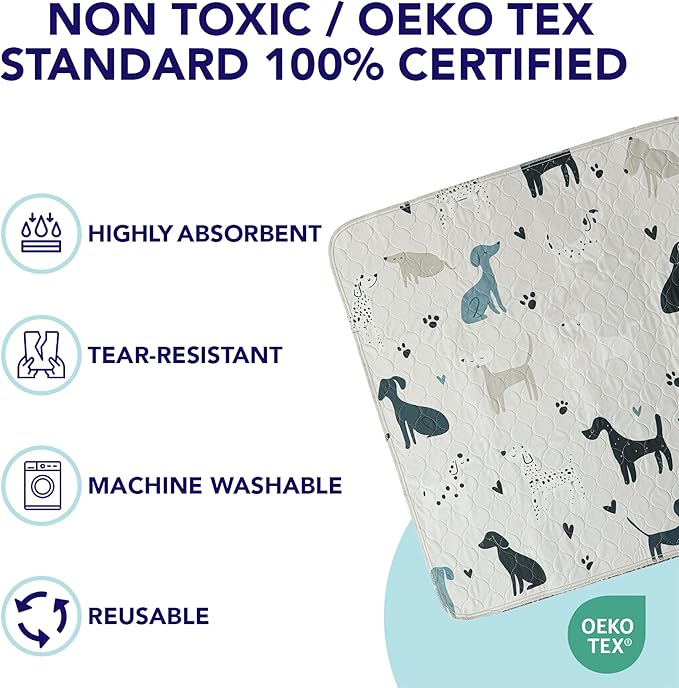 PUPIBOO Washable Pee Pads for Dogs and Cats - Super Absorbent Reusable Puppy Training Pads - 100% Waterproof, Leak-Proof & Non-Slip Whelping Pads for Pet Housebreaking