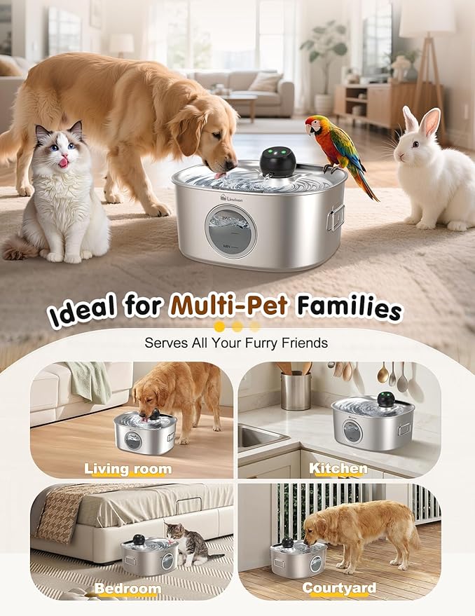 Dog Water Bowl Dispenser, 10L/2.64Gal/338 Oz Automatic Dog Water Fountain with APP & 2.4G WiFi, 5-Filtered Stainless Steel Pet Water Fountain Quiet for Large Dogs Inside and Multi-Pet Home