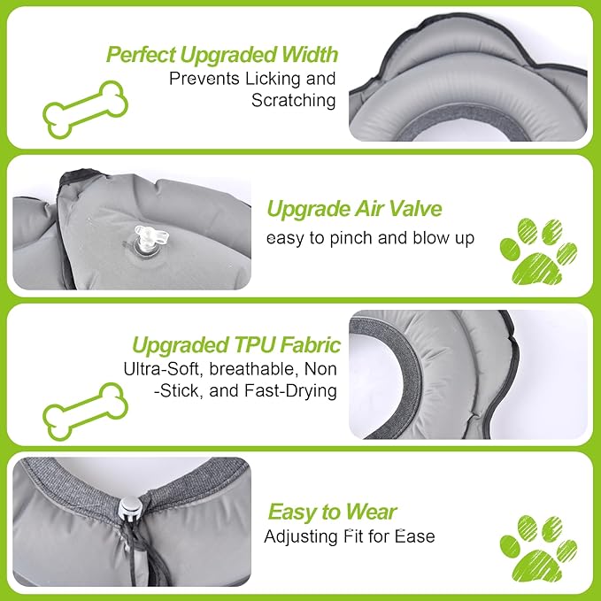 Dog Cone Collar for Large Dogs, Soft Inflatable Dog Donut Alternative After Surgery, Adjustable Protective Pet Recovery Collar, Donut Recovery Collar Prevents Licking for Dogs (Gray, XL)