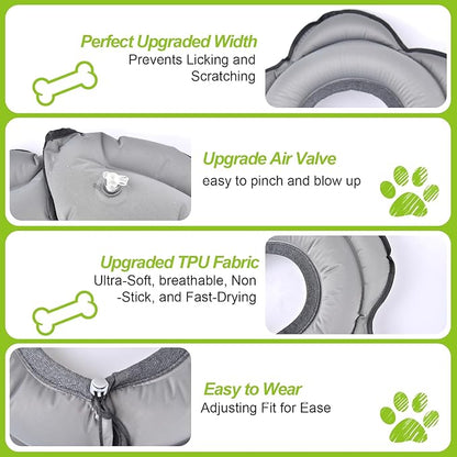 Dog Cone Collar for Large Dogs, Soft Inflatable Dog Donut Alternative After Surgery, Adjustable Protective Pet Recovery Collar, Donut Recovery Collar Prevents Licking for Dogs (Gray, XL)