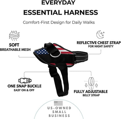 ShawnCo Essential Dog Harness, No-Pull Pet Vest with 3 Leash Clips, No Choke, Reflective, Adjustable and Padded, for Easy Walking and Training for Small, Medium and Large Dogs (Stars and Stripes, XS)