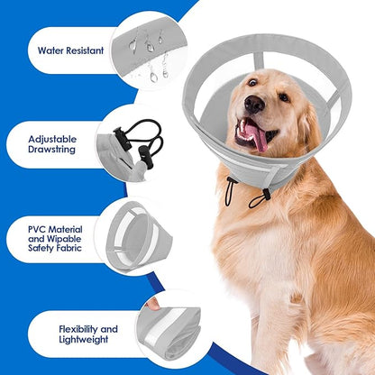 SAWMONG Soft Cone for Dogs – Large Dog Recovery Collar, Adjustable E-Collar to Stop Licking After Surgery (L, Gray)