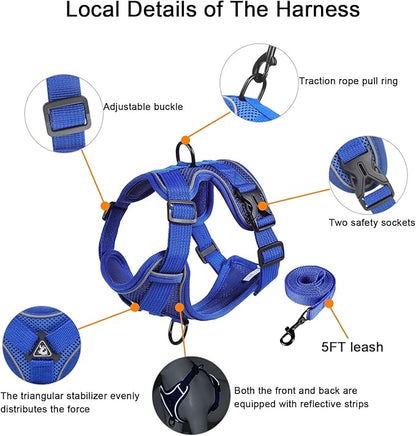 SOLMOONY Small Dog Harness,Soft Mesh Puppy Harness and Leash Set,No Escape Cat Harnesses for Training Walking,Reflective Adjustable Puppy Vest for Small Medium Dogs, Cats (Navy Blue, XL)