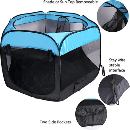 Portable Pet Playpen for Dogs and Cats,Pop Up Playpen for Small Middle Dogs Cats Pet Tent Playground, Indoor Outdoor,47x47x30,Blue/Black,1Pack