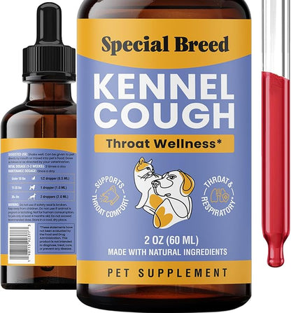 Kennel Cough Support for Dogs & Cats – Helps with Dry, Wet & Barking Cough – Herbal Pet Respiratory & Throat Support, Supports Breathing & Clear Airways – Natural Liquid Supplement – 2oz