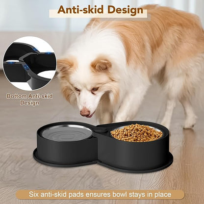 Newget Stainless Steel Dog Bowl Set, 304 Metal Dual Food & Water Bowls for Dogs & Cats, Large Capacity Pet Feeder, Anti-Skid Dog Dish for Small/Medium/Large Pets