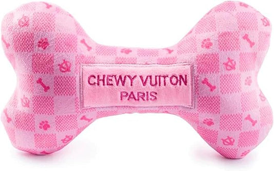 Haute Diggity Dog Chewy Vuiton Bone Plush Squeaky Dog Toy, Soft Durable Designer-Inspired Stuffed Puppy Chew Toys for Small, Medium & Large Dogs, Machine-Washable (Pink Checker) XL