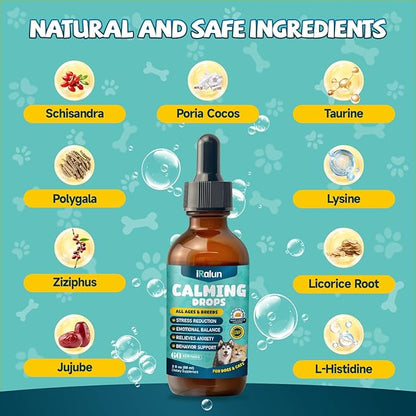 2Pack Calming Drops for Dogs & Cats - Cat Calming Treats for Anxiety Relief , Relaxation, Sleep Aid with Schisandra Taurine , Separation, Soothing Calming Care for Indoor Pet -Roast Chicken Flavor