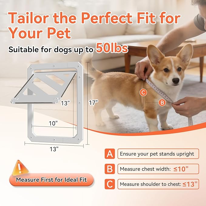 LIBBEPET Dog Door for Screen Door, 2-Way Lock Dog Screen Door with Magnetic Closure, Reinforced ABS Frame Pet Screen Door for Dogs Up to 50 lbs, Inner Passage 10 x 13 Inches, White