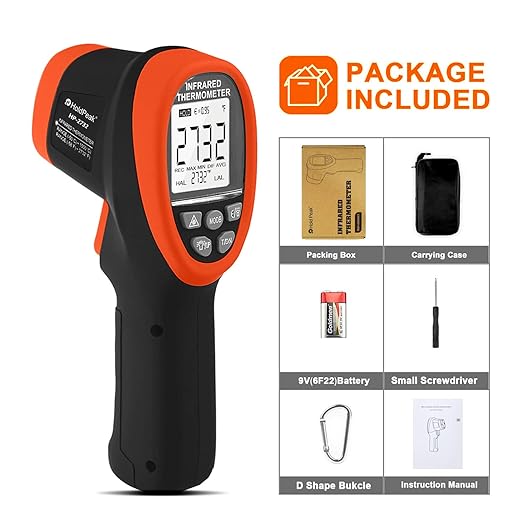 HOLDPEAK Pyrometer D:S=30:1, High Temp Infrared Thermometer -58℉~2732℉, Non-Contact Industrial Laser Thermometer Gun, Digital IR Temperature Gauge HP-2732 (NOT for Human)