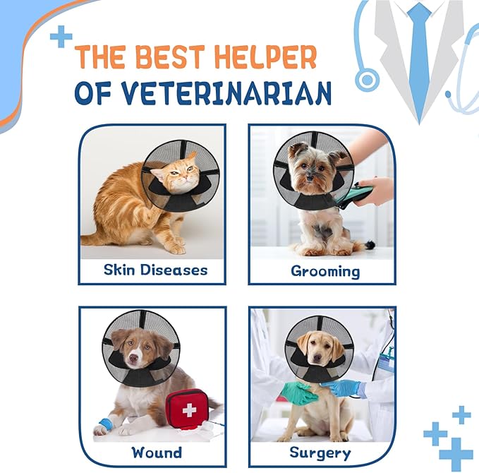 Dog Cone Collar to Stop Licking: Soft Mesh Recovery Collar After Surgery with Detachable Pad, Elizabeth Cone Alternative for Large Medium, Small Dogs, Normal Eating and Drinking (M,Black and Blue)