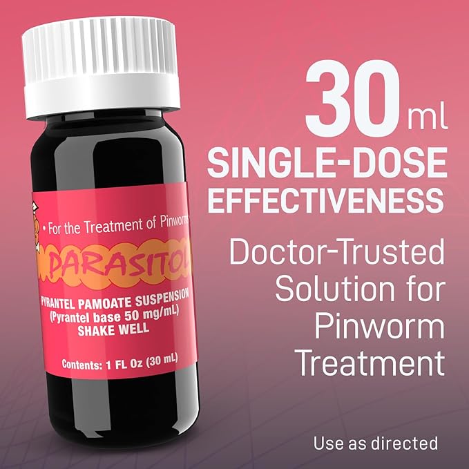 PARASITOL Pinworm Medicine for Family | Effective Deworming Formula with Pyrantel Pamoate, Quick Relief for All Ages, Easy Liquid Form, Safe & Gentle, Human Dewormer for All Parasites, 1 Fl Oz, 2-Pack