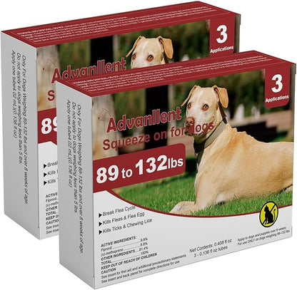 Flea and Tick Prevention for Dogs, Flea and Tick Treatment for Extra Large Dog, Flea & Tick Control, 89-132 Pounds, 6 Doses