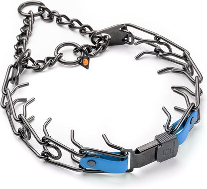 Herm Sprenger Black Stainless Steel Dog Collar with Quick Release ClicLock Buckle O-Ring Biothane Insert Training Collar Made in Germany (Cerulean Blue, 25in x 4.0mm(Neck Size up to21-22in))