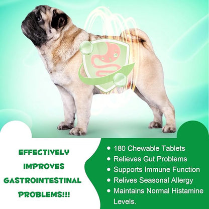 Probiotics for Dogs, 180 Chews Dog Probiotics and Digestive Enzymes, Promotes Gut Health, for Bowel Support, Immunity Health