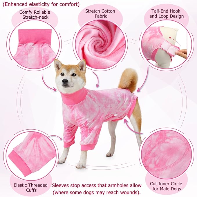 Lukovee Recovery Suit for Dogs - Soft Onesie Dog Surgery Suit for Female Male Dogs, Breathable Surgical Recovery Suit Prevent Licking Spay Recovery Suit Dog E-Collar & Cone Alternative(XL,Pink)