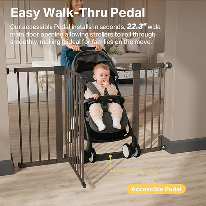 Cumbor 29.7–51.5" Extra Wide Baby Gate for Stairs, Pressure-Mounted Dog Gates for Doorways & Hallways, Auto-Close Walk-Through, No-Trip Design, Child Proof Safety, Dog/Pet Gate for Indoor Use, Brown