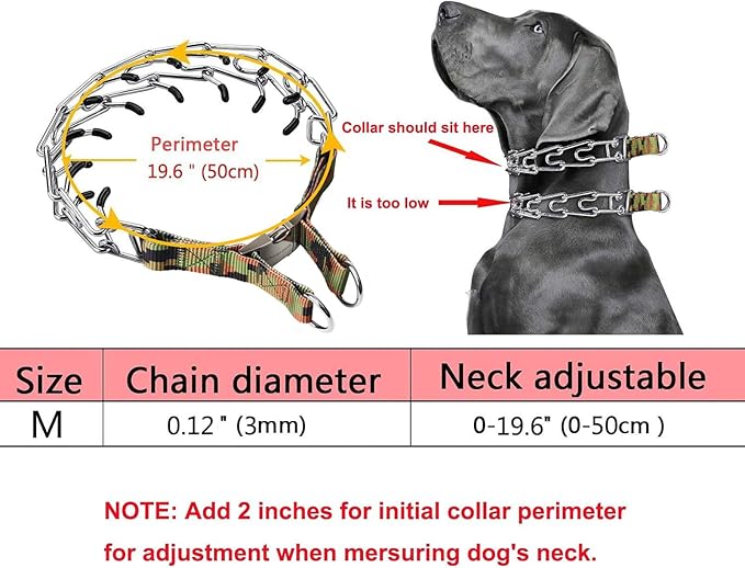 Dog Training Collar, Dog Prong Collar,High Strength Quick Release Metal Buckle,Comfort Rubber Tips,for Medium Dogs(3.0mm, 19.6-Inch, Camouflage Green)