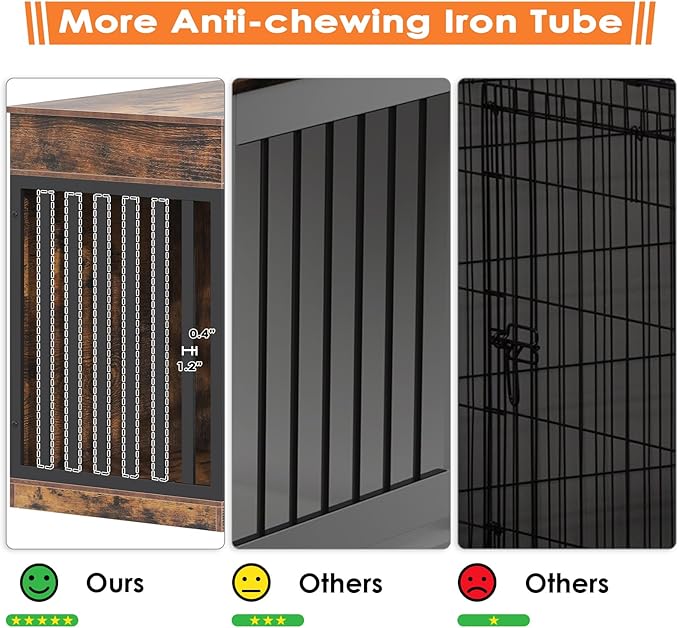 Saudism Dog Crate Furniture for Large Dog or 2 Small Dogs, Wooden Large Dog Kennel with 3 Storage Drawers and 2 Sliding Doors, Decorative Dog Cage TV Stand with Removable Divider, Classic Brown