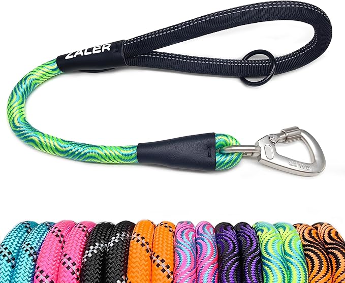 ZALER Short Dog Leash, 26 Inches Rope Traffic Leashes for Dogs, Reflective Dog Lead with O-Ring, Heavy Duty Pet Leash for Large and Medium Dogs (26'' Blue Green)