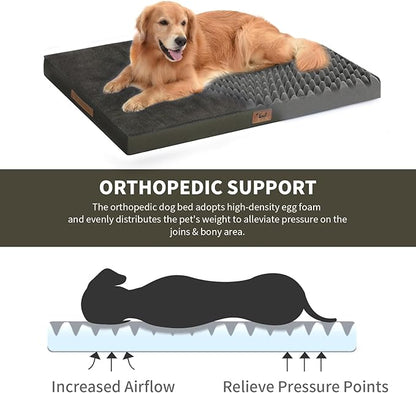Orthopedic Dog Bed for Extra Large Dogs, XL Comfort Pet Mat for Large Sized Dog 44x32 Inch, Egg Crate Foam with Removable Washable Oxford Cover, Coffee