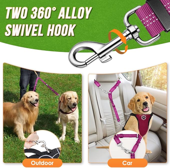 AUTOWT Double Dog Leash, No Tangle 360°Swivel Rotation Reflective Lead Attachment Adjustable Length Dual Two Dogs Lead Splitter, Comfortable Shock Absorbing Walking Training for 2 Dogs